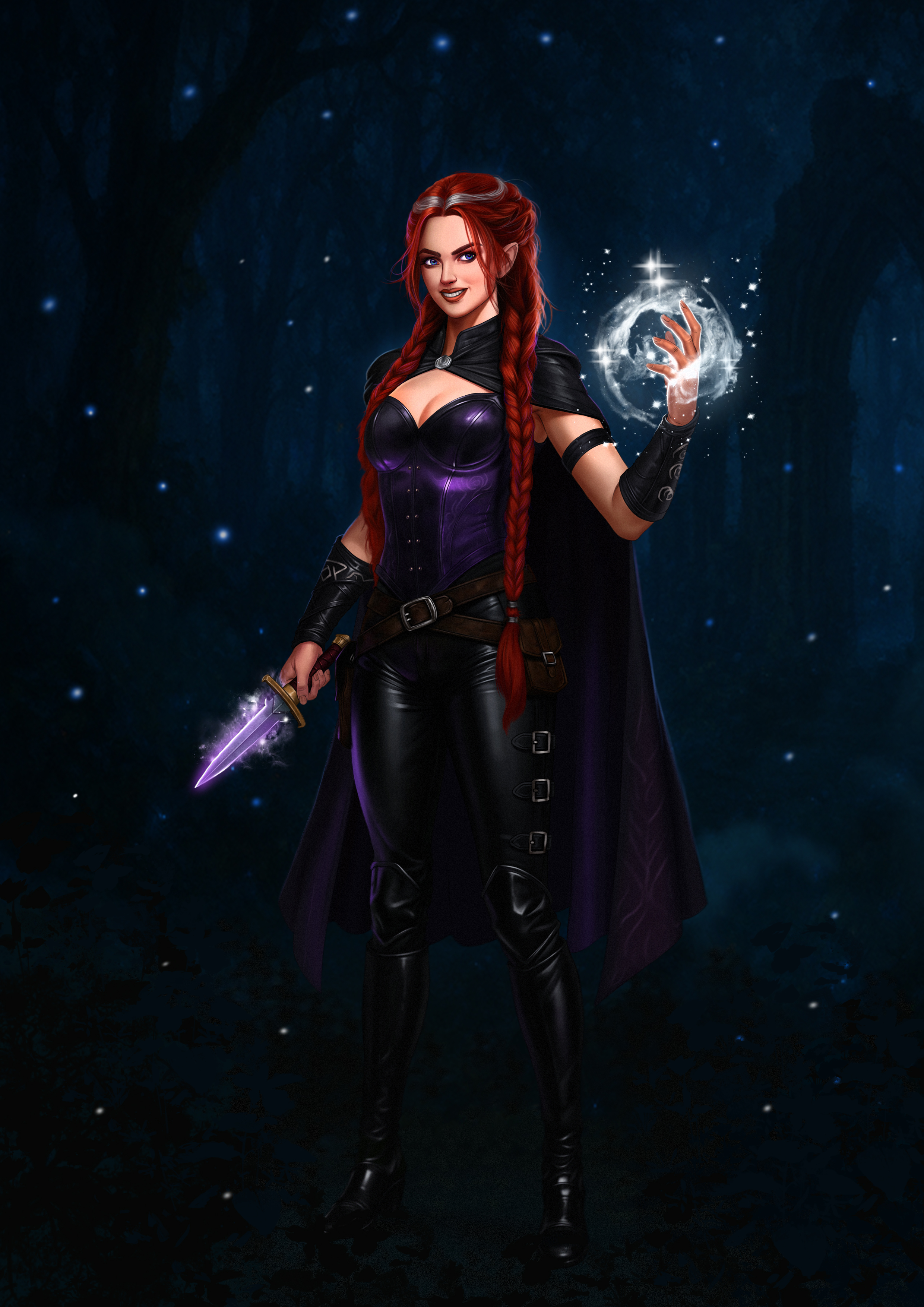 Cleo character portrait with violet magic from Fate Binds Us.